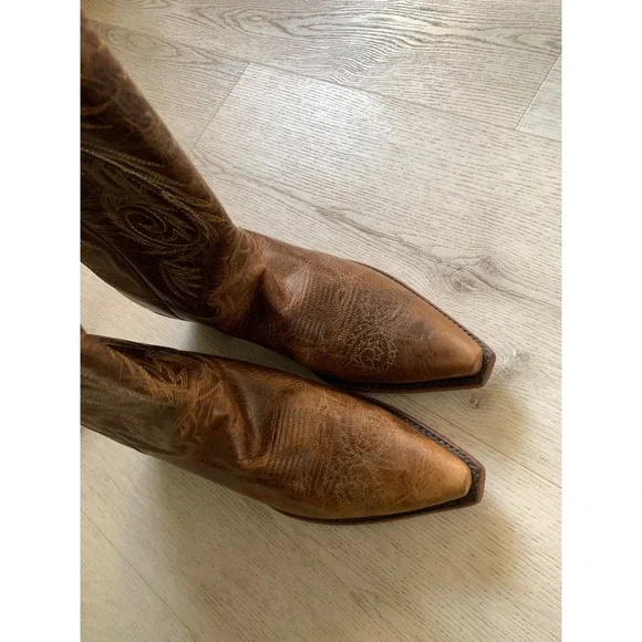 Justin Womens Distressed 10B Leather Western Cowboy Boots Snip Toe Swirl Stitch - Picture 15 of 15